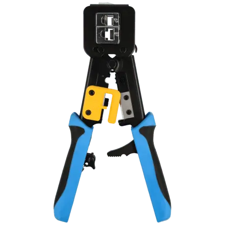 Pince à sertir RJ45 avec poignées bleues pour câblage réseau et installation caméra