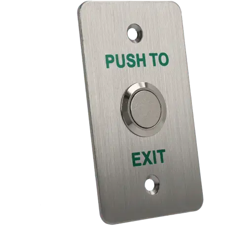 Bouton poussoir inox pour sortie, sécurité contrôle d'accès, inscription PUSH TO EXIT