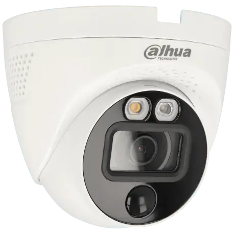 Caméra de surveillance HD blanche Dahua, objectif et LED visibles, sécurité intérieure
