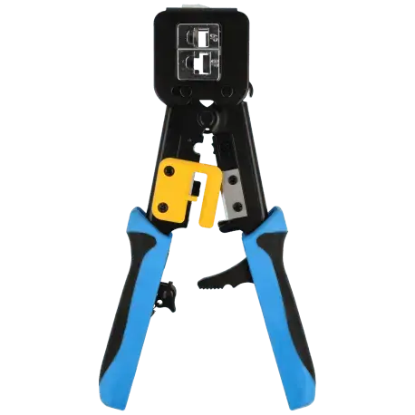 Pince à sertir RJ45 avec poignées bleues pour câblage réseau et installation caméra