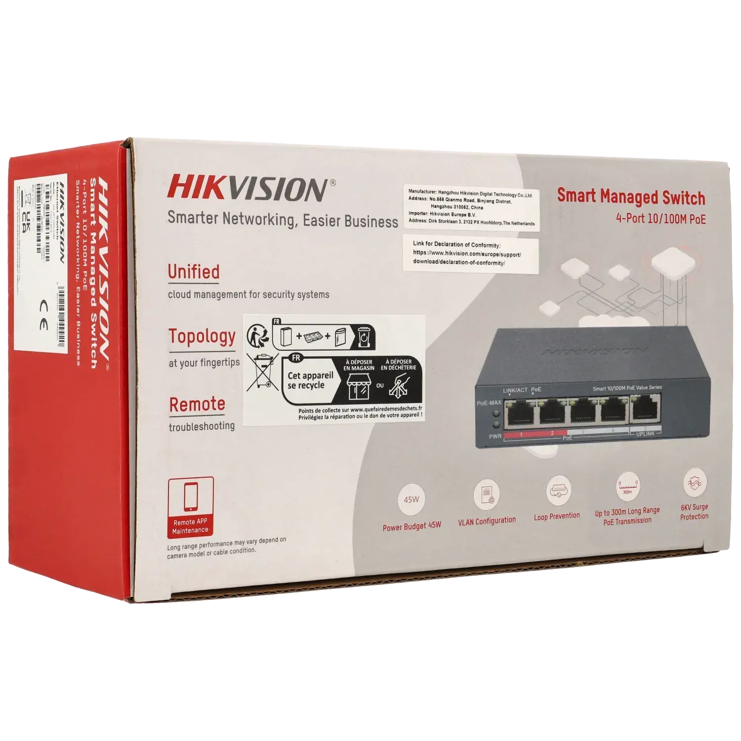 Switch cloud 5 ports avec 4 ports PoE HIKVISION / Référence DS-3E1105P-EI/M TSA Distribution