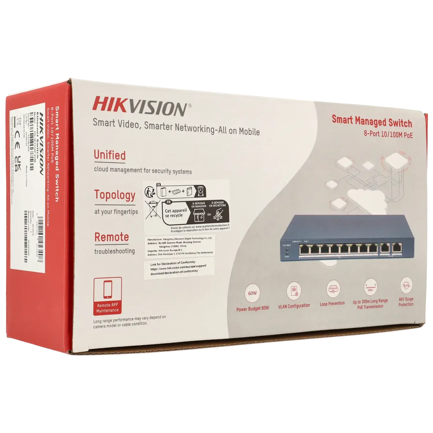 Switch cloud 10 ports avec 8 ports PoE HIKVISION / Référence DS-3E1310P-EI/M TSA Distribution