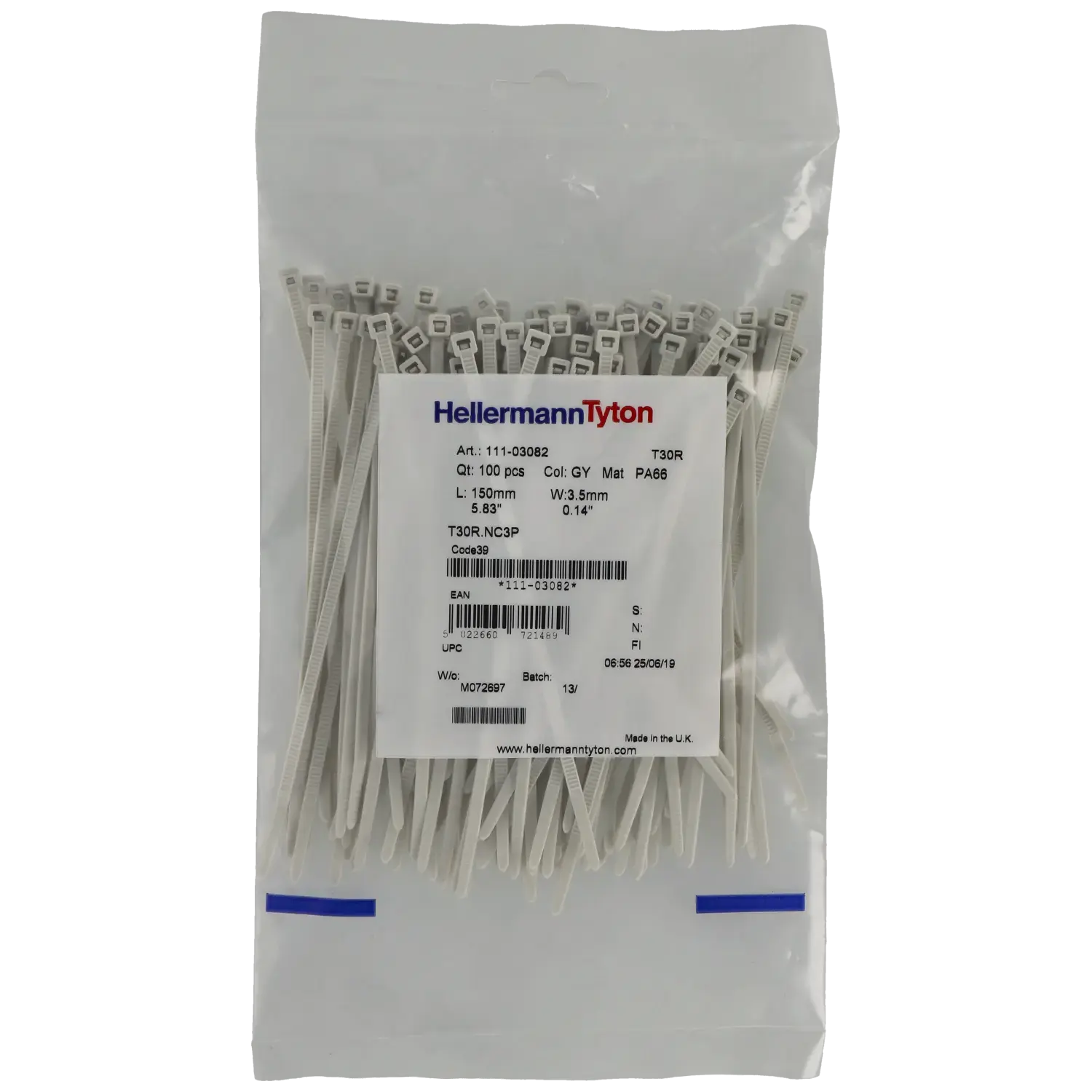 Bride 140 x 3.6 mm 100 pcs / Référence A-CABLE-TIE-140X3.6-G TSA Distribution
