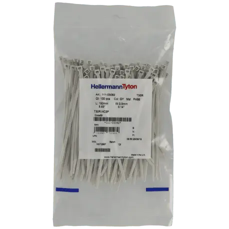 Colliers de serrages 150 x 3.5 mm 100 pcs / Référence A-CABLE-TIE-150X3.5-G - TSA Distribution