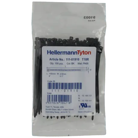 Colliers de serrages 100 x 2.5 mm 100 pcs / Référence A-CABLE-TIE-100X2.5-B - TSA Distribution