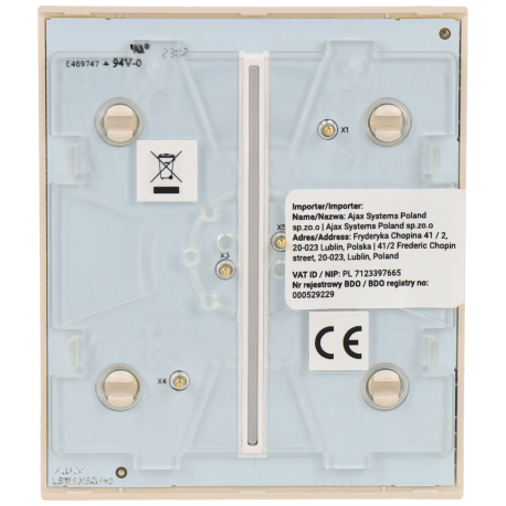 Double panneau d'interrupteurs central AJAX / Référence CENTERBUTTON-2G-IVO