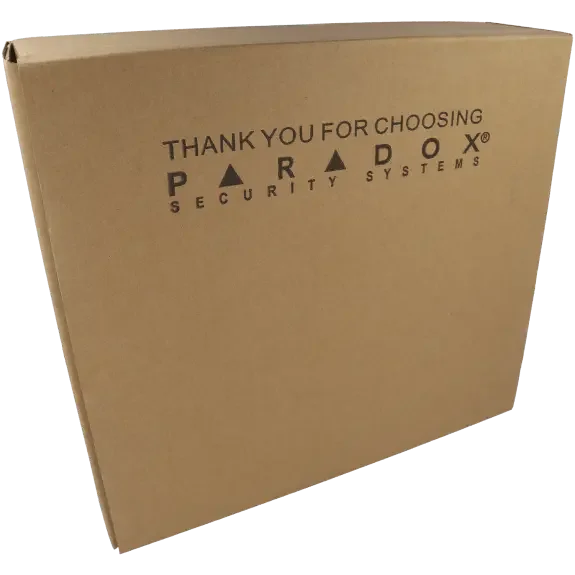 Boîtier d'alarme en carton pour système de sécurité, emballage neuf, inscription Paradox visible