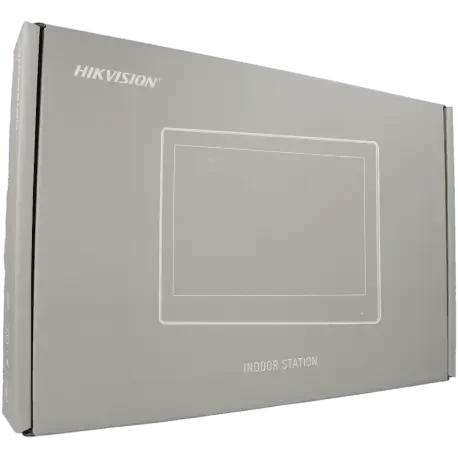 Boîte grise de station intérieure IP avec écran pour vidéosurveillance, logo Hikvision visible
