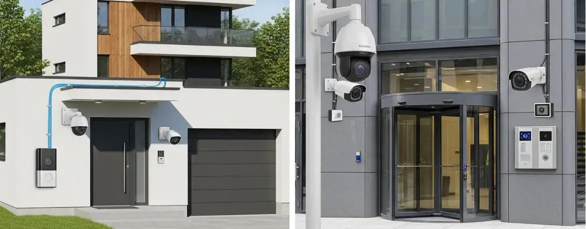 Systèmes de vidéosurveillance HD installés sur des bâtiments résidentiels et professionnels