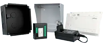 Kit de sécurité avec boîtiers, alimentation, et module de connexion pour vidéosurveillance