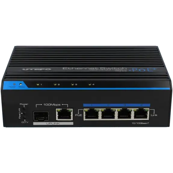 Switch Ethernet PoE 5 ports pour vidéosurveillance et sécurité, ports réseau RJ45