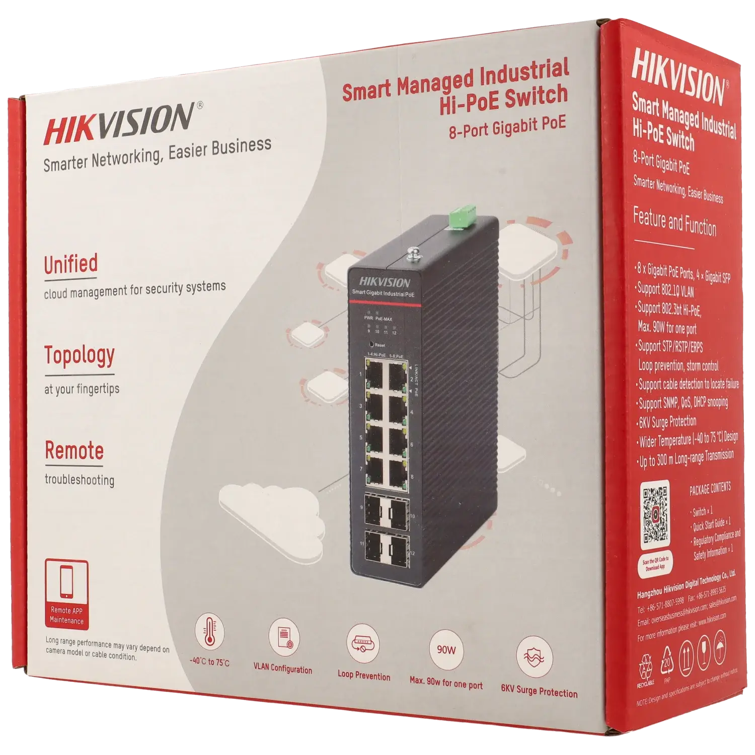 Switch cloud 12 ports avec 8 ports PoE HIKVISION / Référence DS-3T1512HP-SI-8P4F TSA Distribution