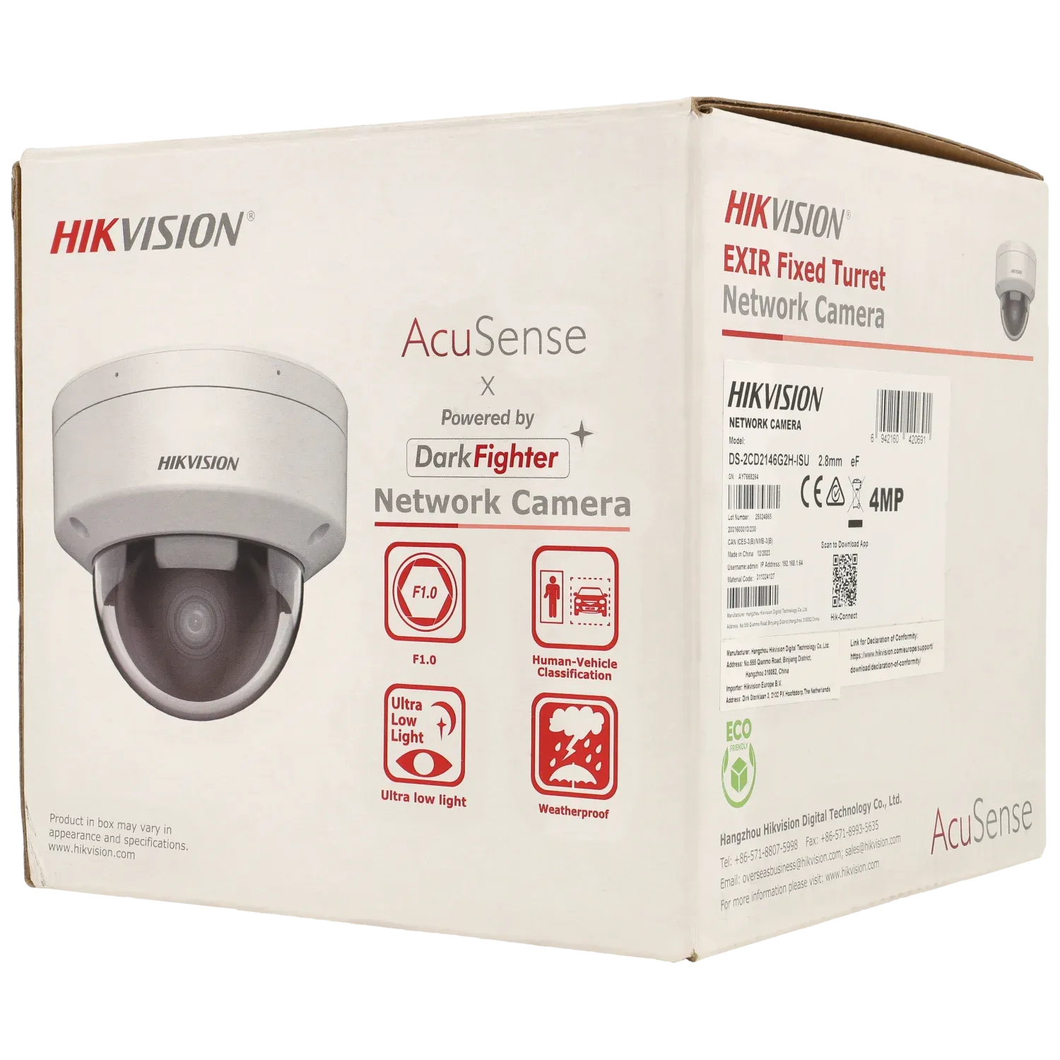 Caméra HIKVISION mini dôme IP avec 4 mégapixels et objectif fixe / Référence DS-2CD2146G2H-ISU