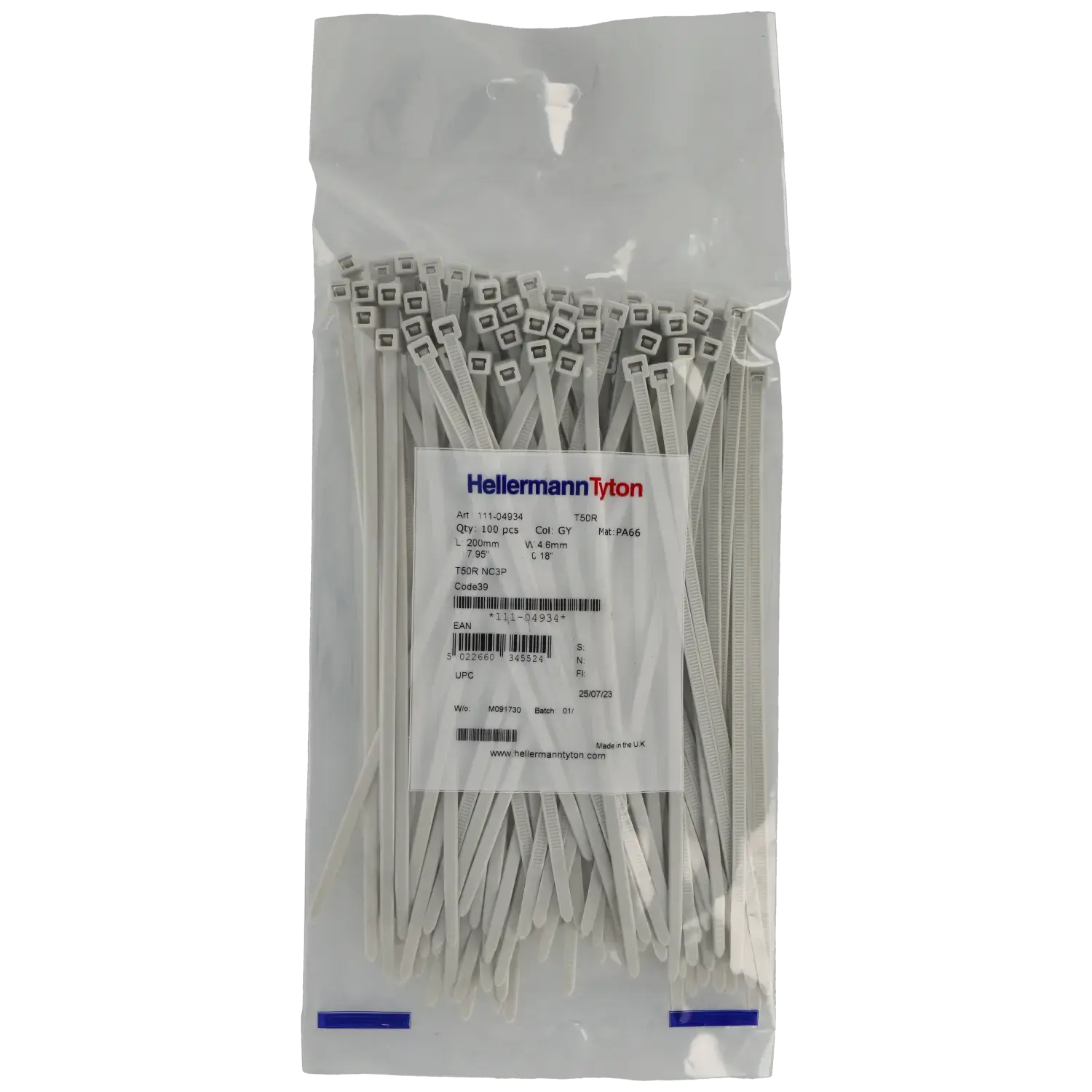 Bride 200 x 4.8 mm 100 pcs / Référence A-CABLE-TIE-200X4.8-G TSA Distribution