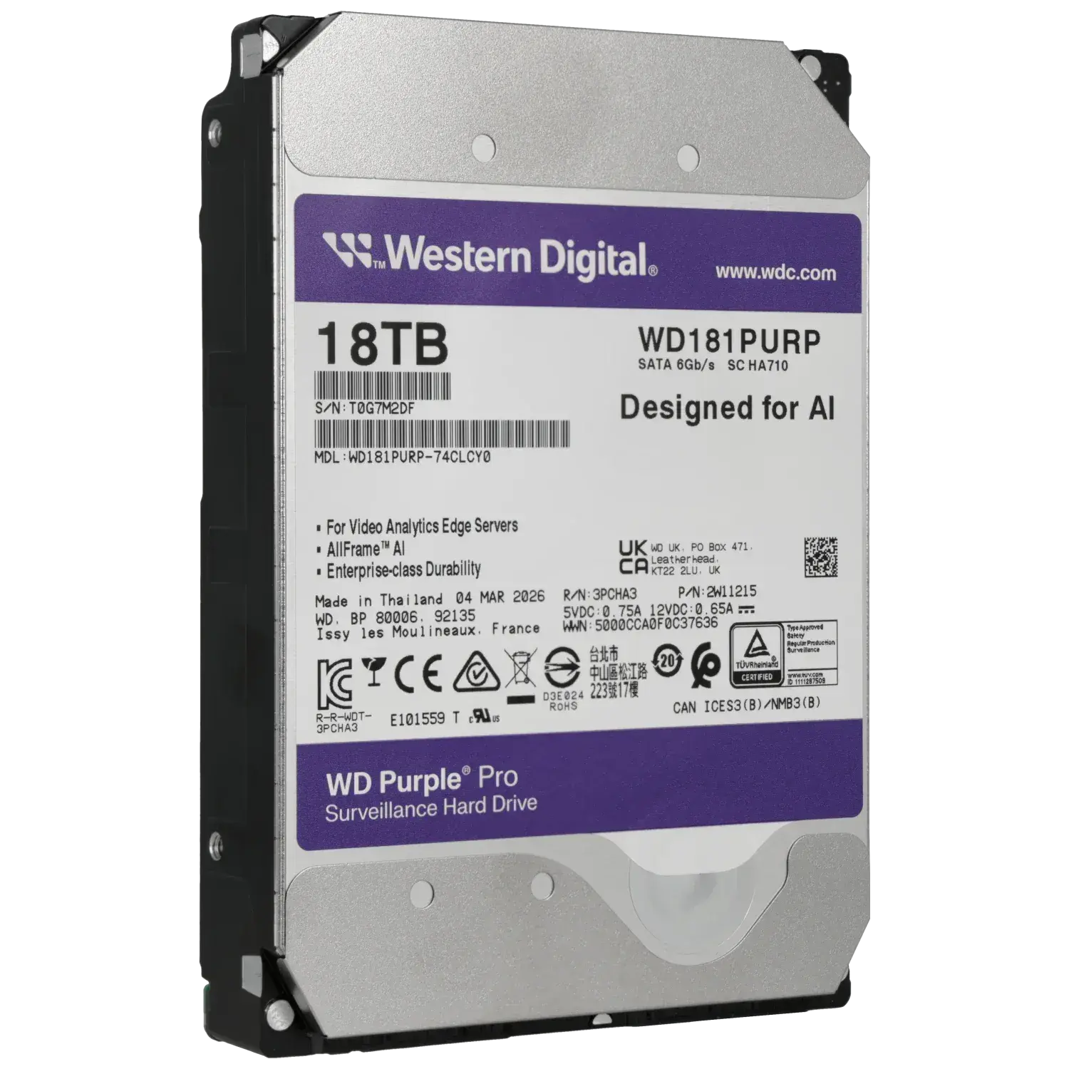 Disque dur purple 18 tb / Référence WD181PURP