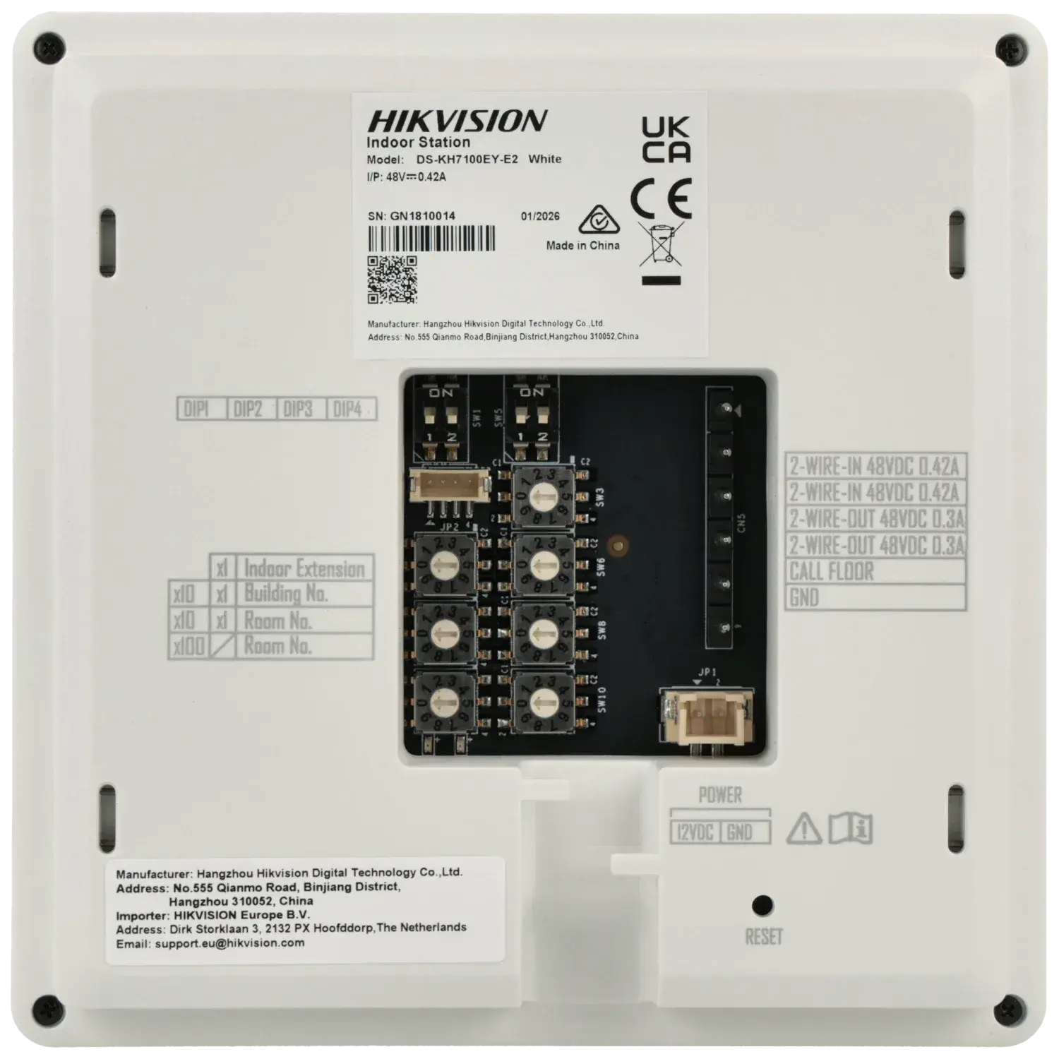 Moniteur HIKVISION 2 fils 4.3" / Référence DS-KH7100EY-E2-W