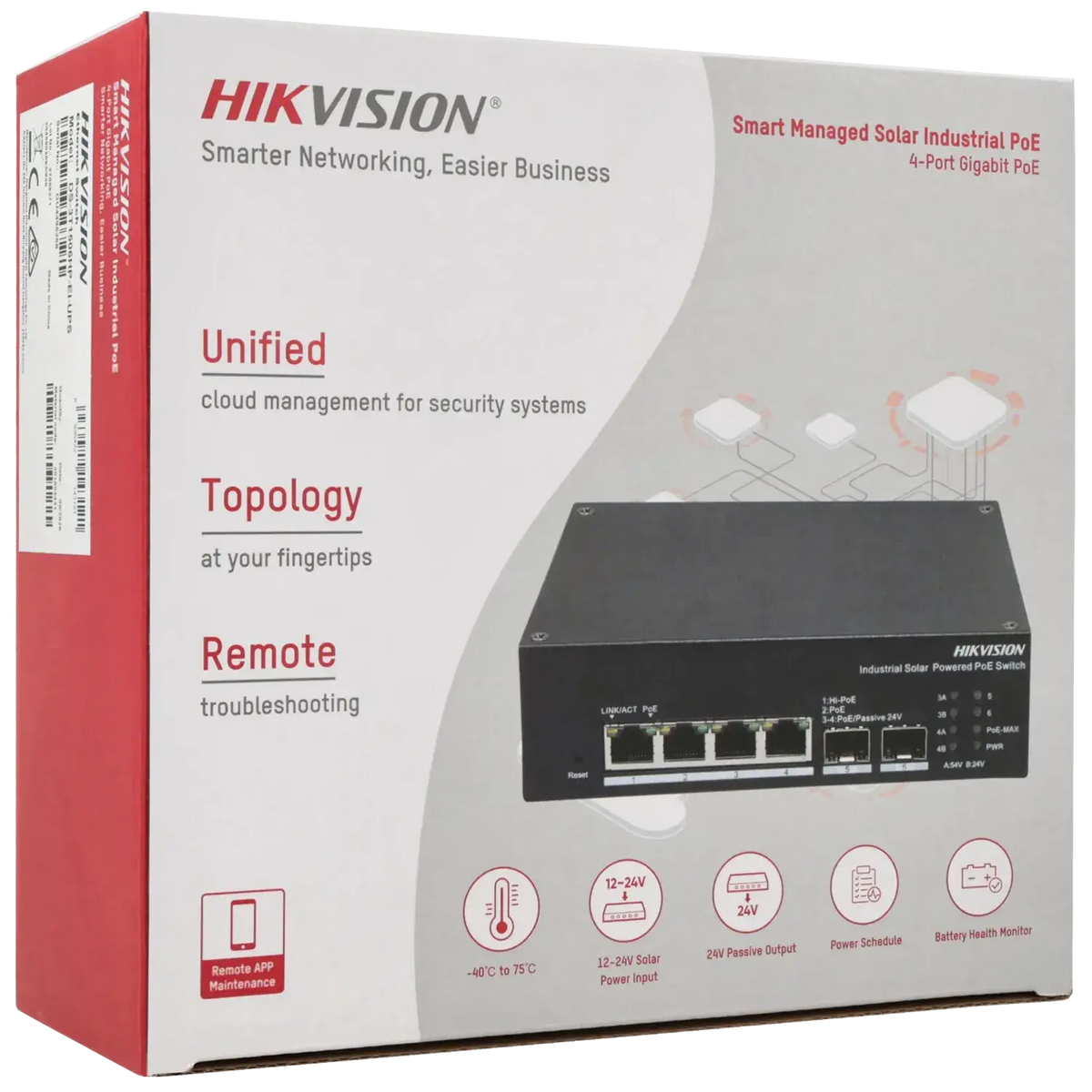 Switch cloud HIKVISION 6 ports avec 4 ports PoE / Référence DS-3T1506HP-EI-UPS