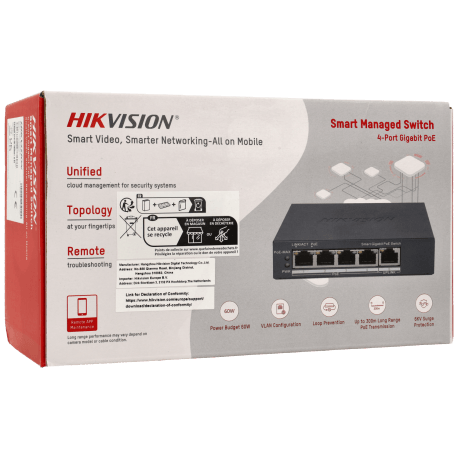 Switch cloud HIKVISION PRO 5 ports avec 4 ports PoE / Référence DS-3E1505P-EI